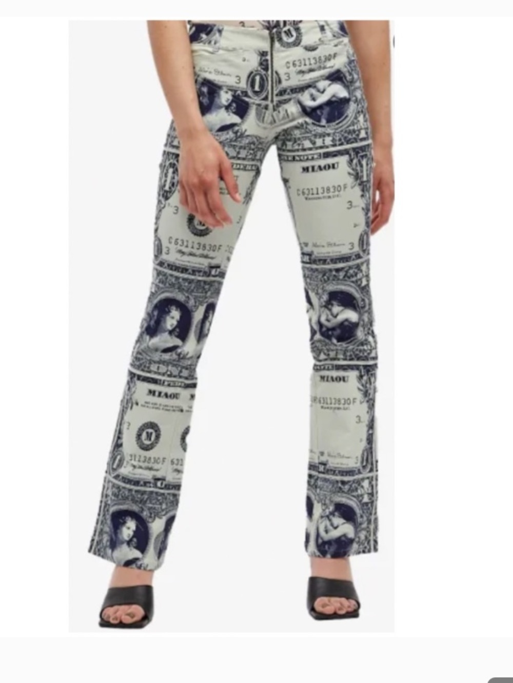 Miaou Black & White Money-Print Flared Jeans